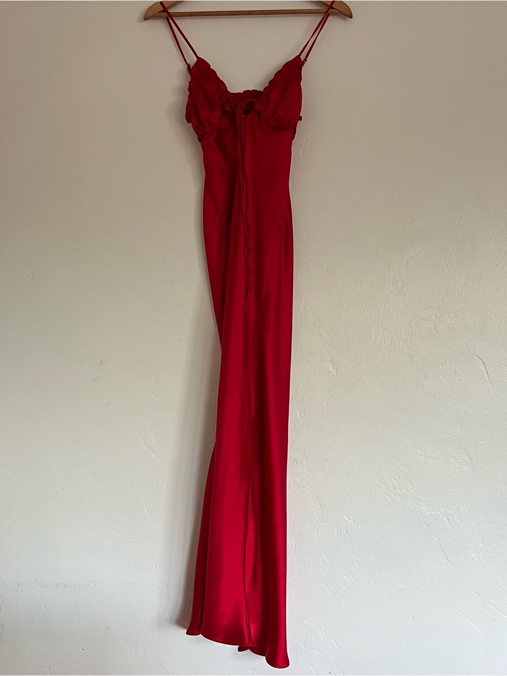 Zara Red Satin Slip dress with Ruffle Bodice